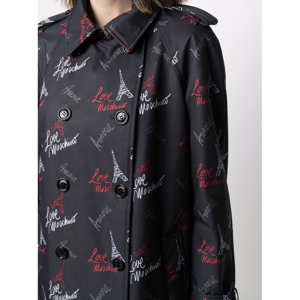 Чорне жіноче пальто з поліестеру Love Moschino