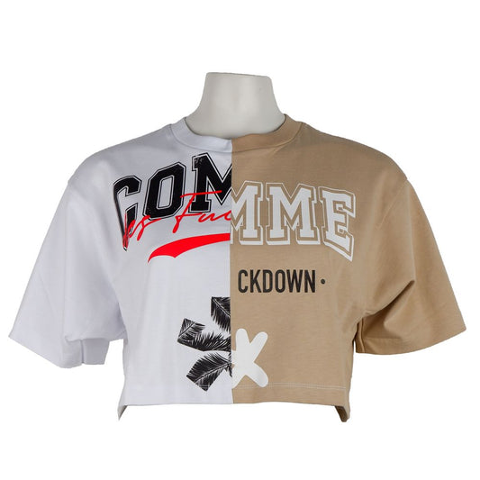 Футболка Comme Des Fuckdown Beige Couture з двоколірним принтом і логотипом