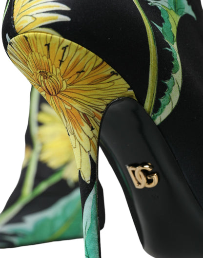 Чорні ботильйони Dolce &amp; Gabbana із чорним квітковим трикотажем
