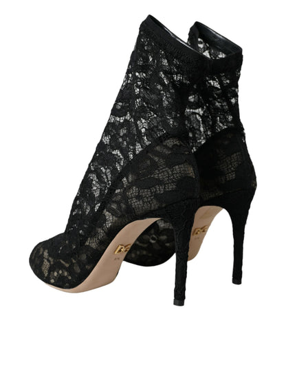 Черевики Dolce &amp; Gabbana Black Stretch Taormina Lace Boots