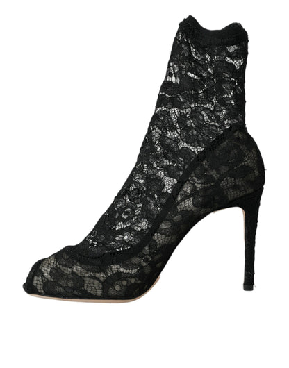 Черевики Dolce &amp; Gabbana Black Stretch Taormina Lace Boots