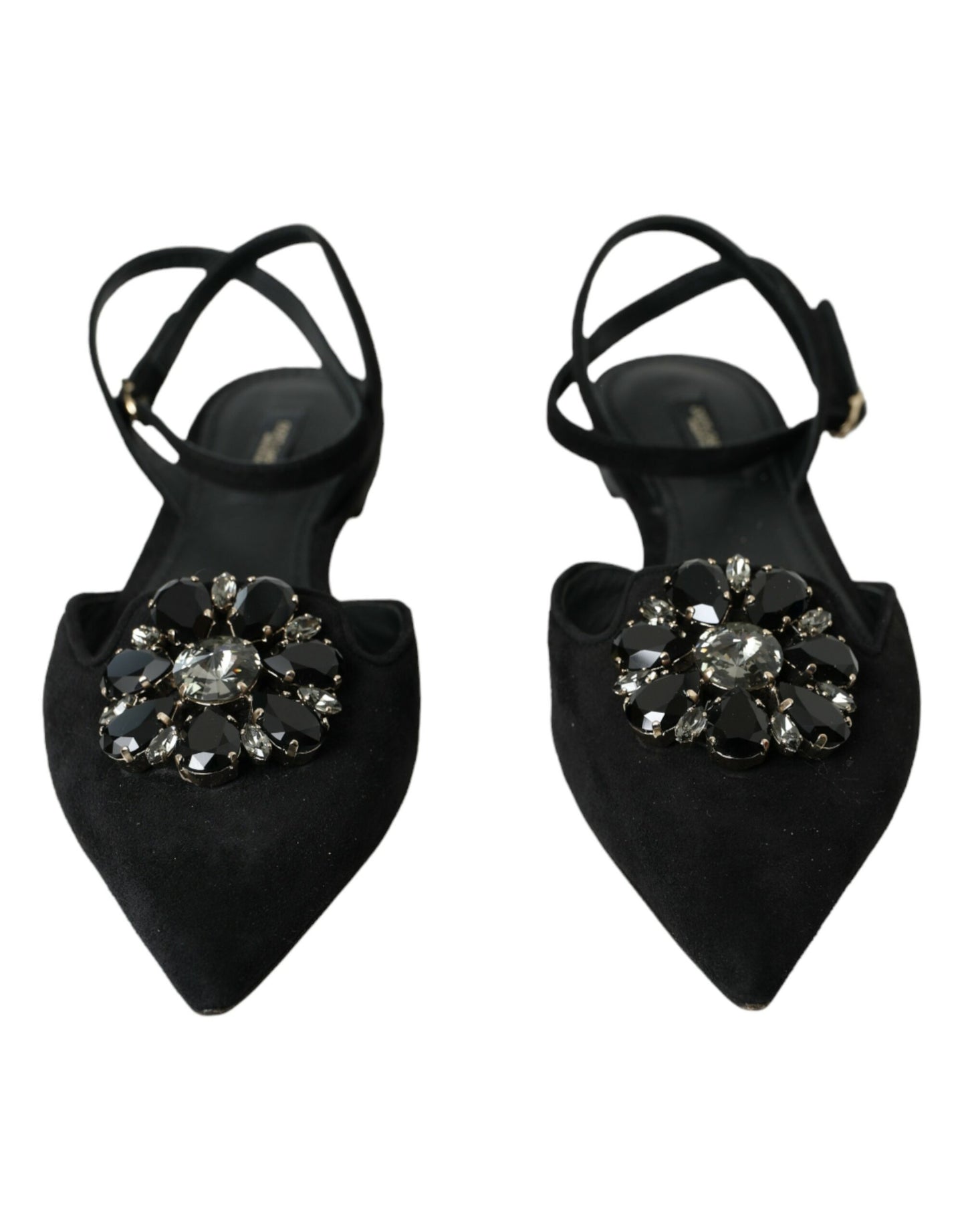 Чорні шкіряні босоніжки Dolce &amp; Gabbana Crystal Slingback