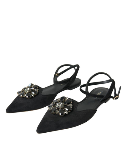 Чорні шкіряні босоніжки Dolce &amp; Gabbana Crystal Slingback