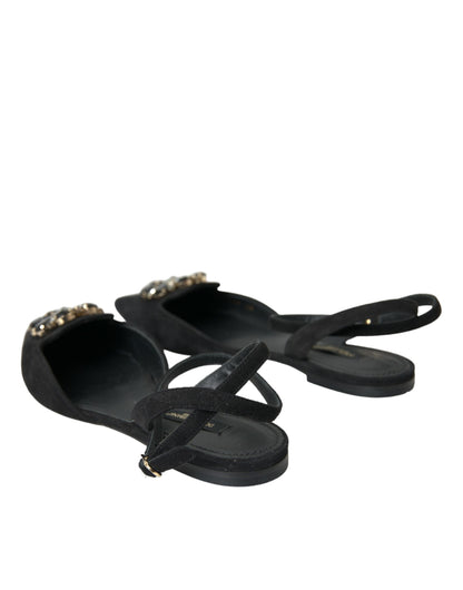 Чорні шкіряні босоніжки Dolce &amp; Gabbana Crystal Slingback