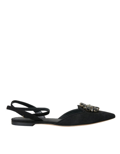 Чорні шкіряні босоніжки Dolce &amp; Gabbana Crystal Slingback