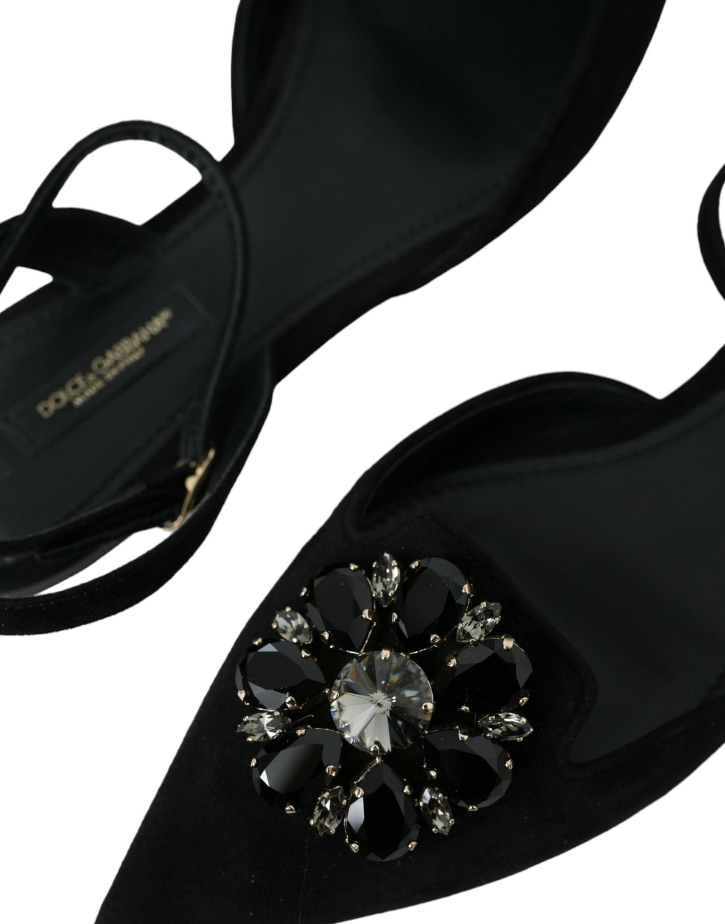 Чорні шкіряні босоніжки Dolce &amp; Gabbana Crystal Slingback