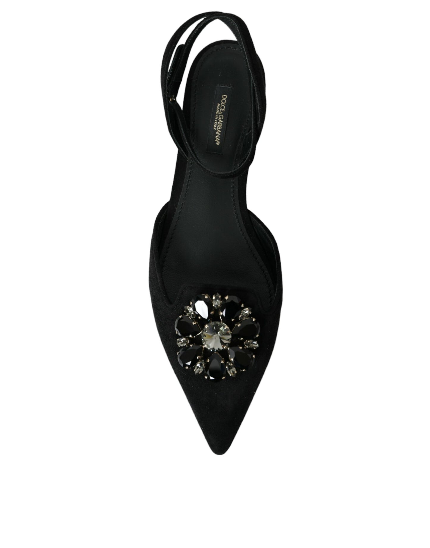 Чорні шкіряні босоніжки Dolce &amp; Gabbana Crystal Slingback