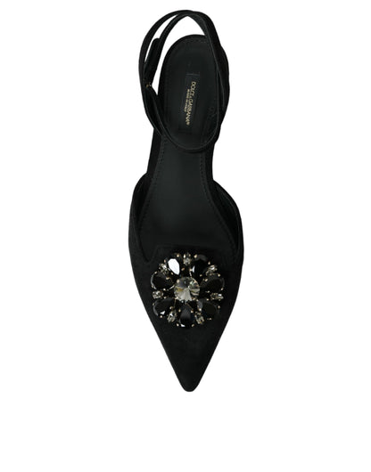 Чорні шкіряні босоніжки Dolce &amp; Gabbana Crystal Slingback