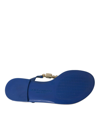 Пляжне взуття Dolce &amp; Gabbana Blue Crystal із телячої шкіри