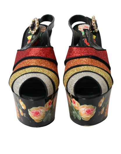 Багатобарвні босоніжки на платформі з квітковим кристалом Dolce &amp; Gabbana