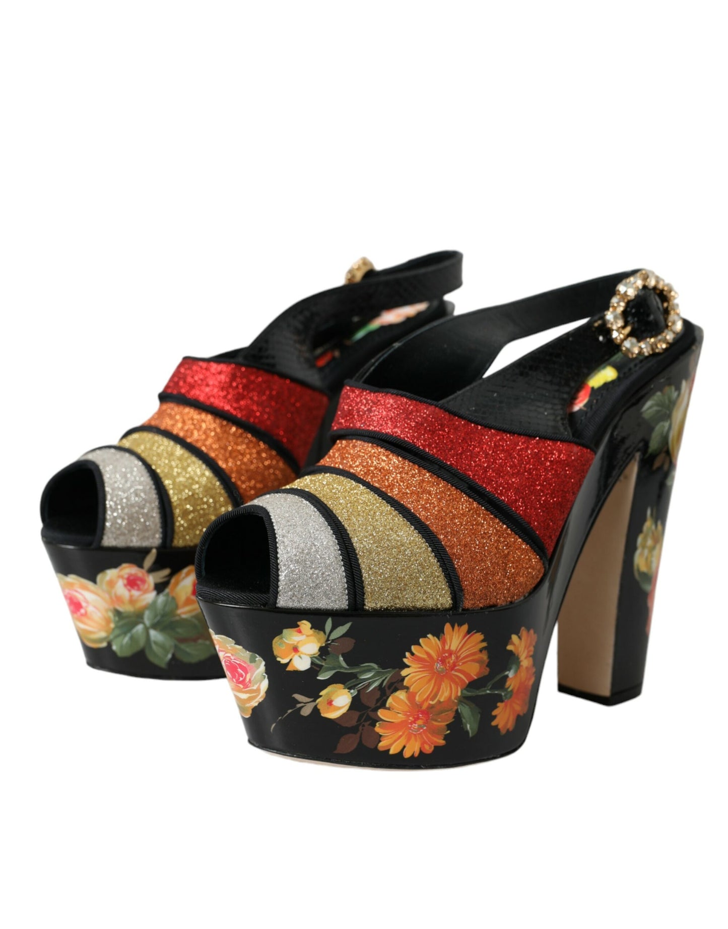 Багатобарвні босоніжки на платформі з квітковим кристалом Dolce &amp; Gabbana