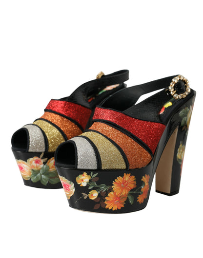 Багатобарвні босоніжки на платформі з квітковим кристалом Dolce &amp; Gabbana