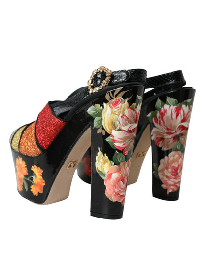 Багатобарвні босоніжки на платформі з квітковим кристалом Dolce &amp; Gabbana