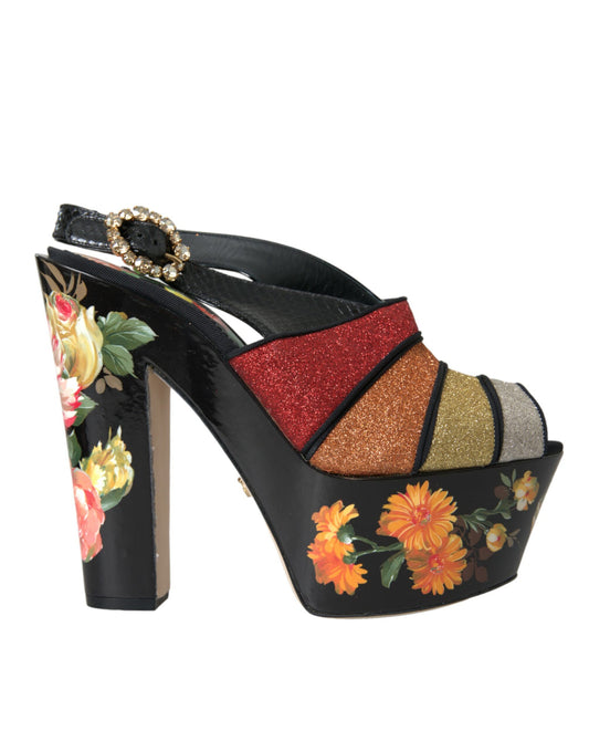 Багатобарвні босоніжки на платформі з квітковим кристалом Dolce &amp; Gabbana