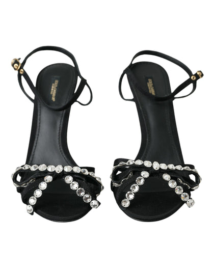 Босоніжки Dolce &amp; Gabbana з чорної віскози та бантом із кришталем