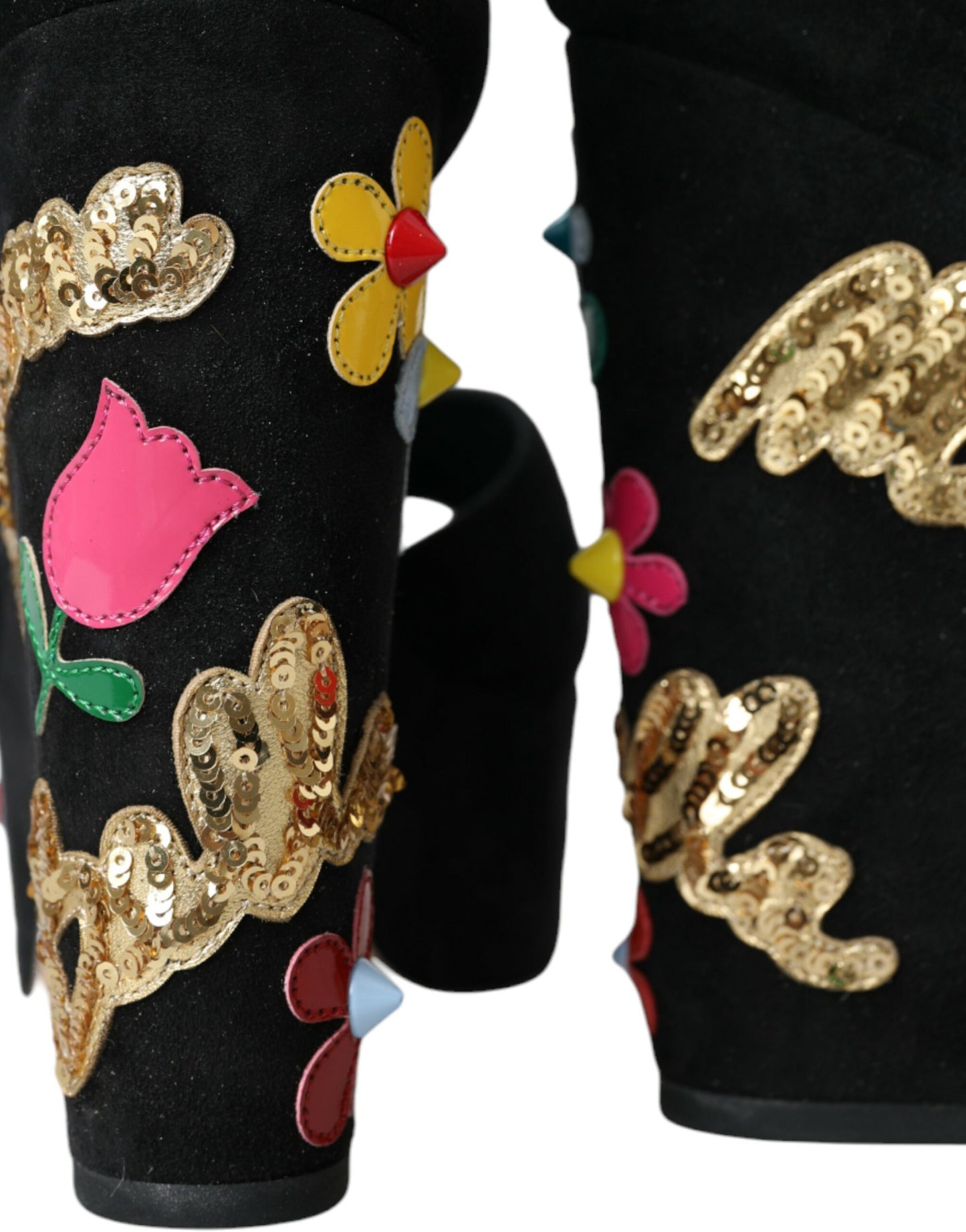 Dolce &amp; Gabbana Чорні босоніжки на підборах з квітковим ремінцем на підборах