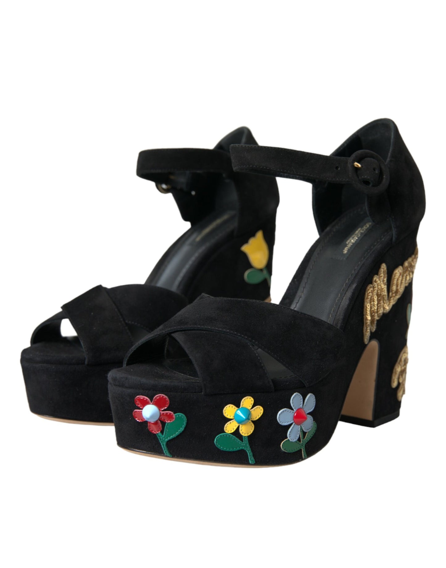 Dolce &amp; Gabbana Чорні замшеві босоніжки на підборах з ремінцем на щиколотці
