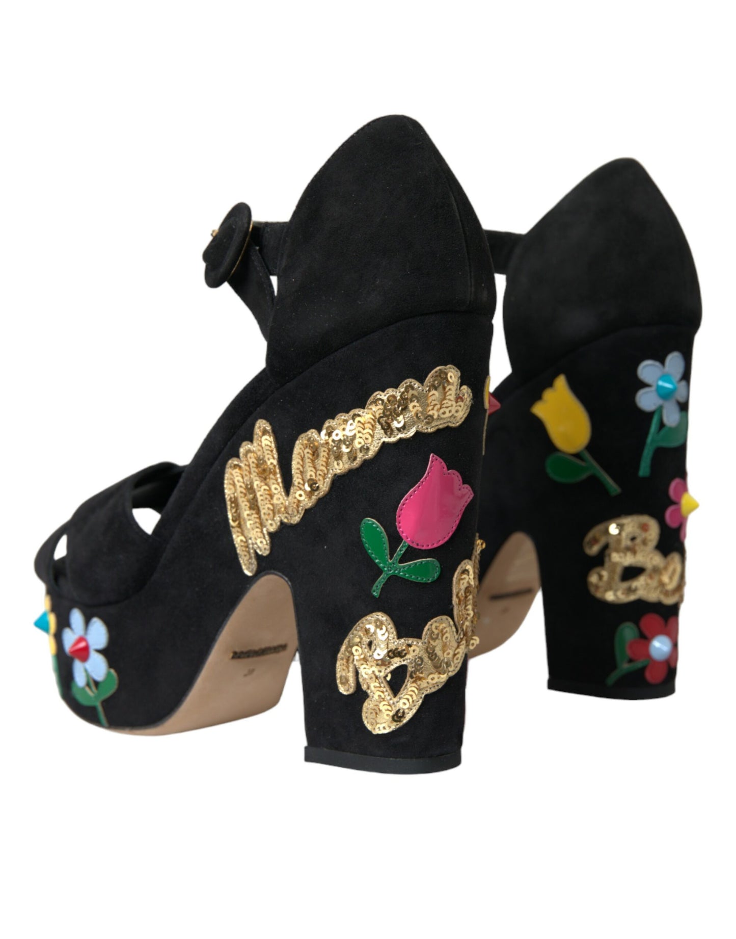 Dolce &amp; Gabbana Чорні замшеві босоніжки на підборах з ремінцем на щиколотці