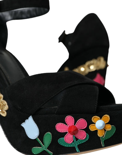Dolce &amp; Gabbana Чорні замшеві босоніжки на підборах з ремінцем на щиколотці