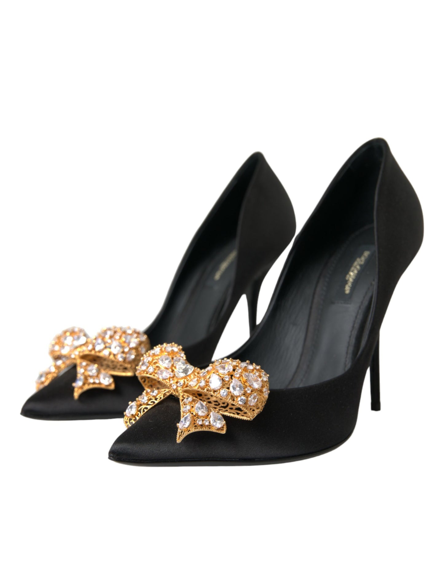 Туфлі-лодочки Dolce &amp; Gabbana з чорним атласним бантом і кришталевими підборами