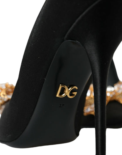 Туфлі-лодочки Dolce &amp; Gabbana з чорним атласним бантом і кришталевими підборами