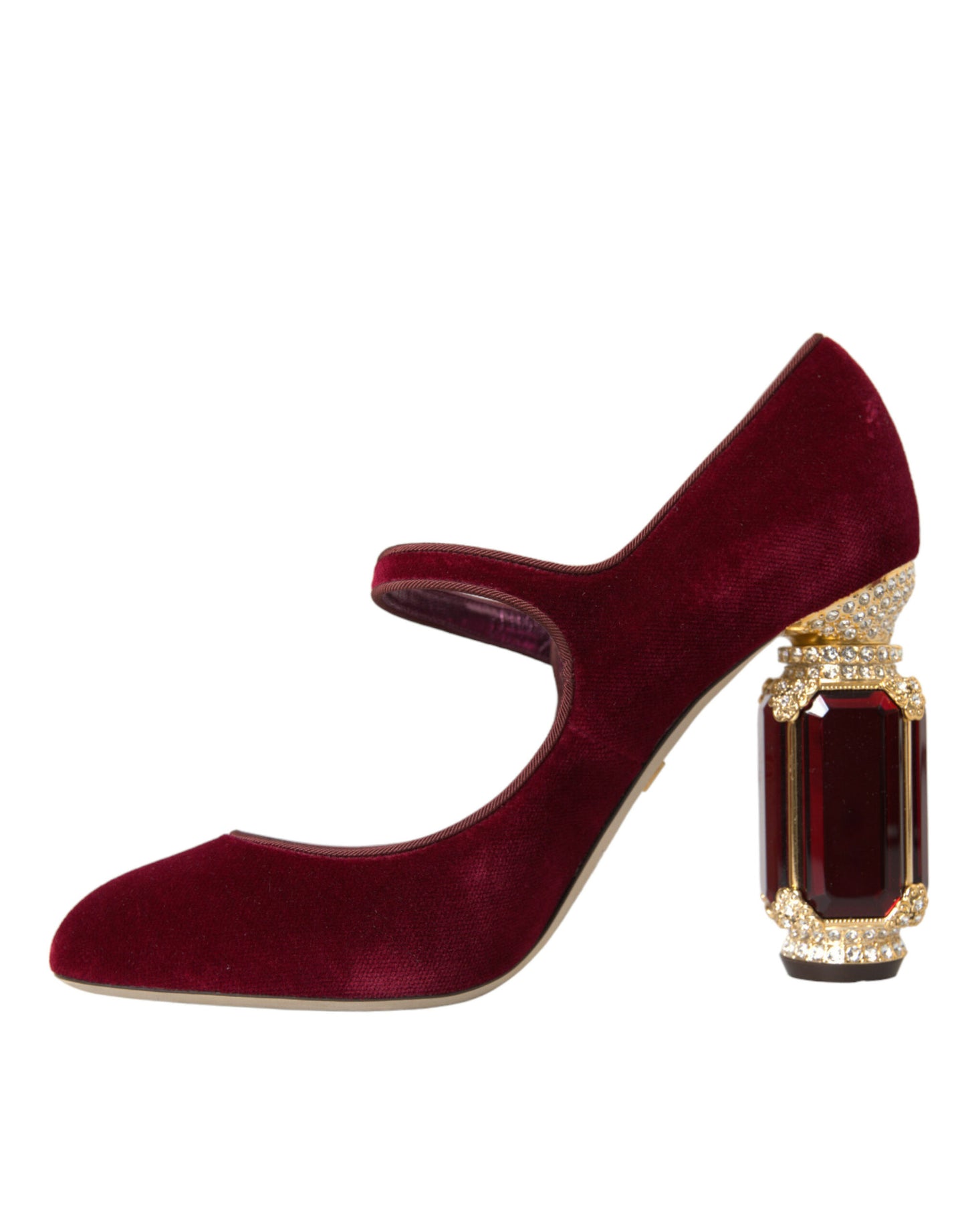 Dolce &amp; Gabbana Red Velvet Gold Crystals Heels Туфлі Мері Джейн