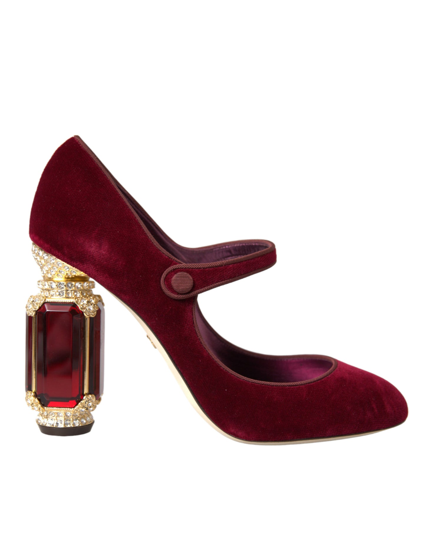 Dolce &amp; Gabbana Red Velvet Gold Crystals Heels Туфлі Мері Джейн