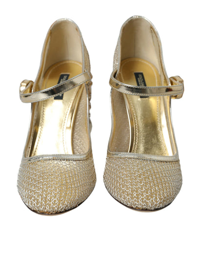 Туфлі на підборах Dolce &amp; Gabbana Gold Mesh Crystal Mary Jane
