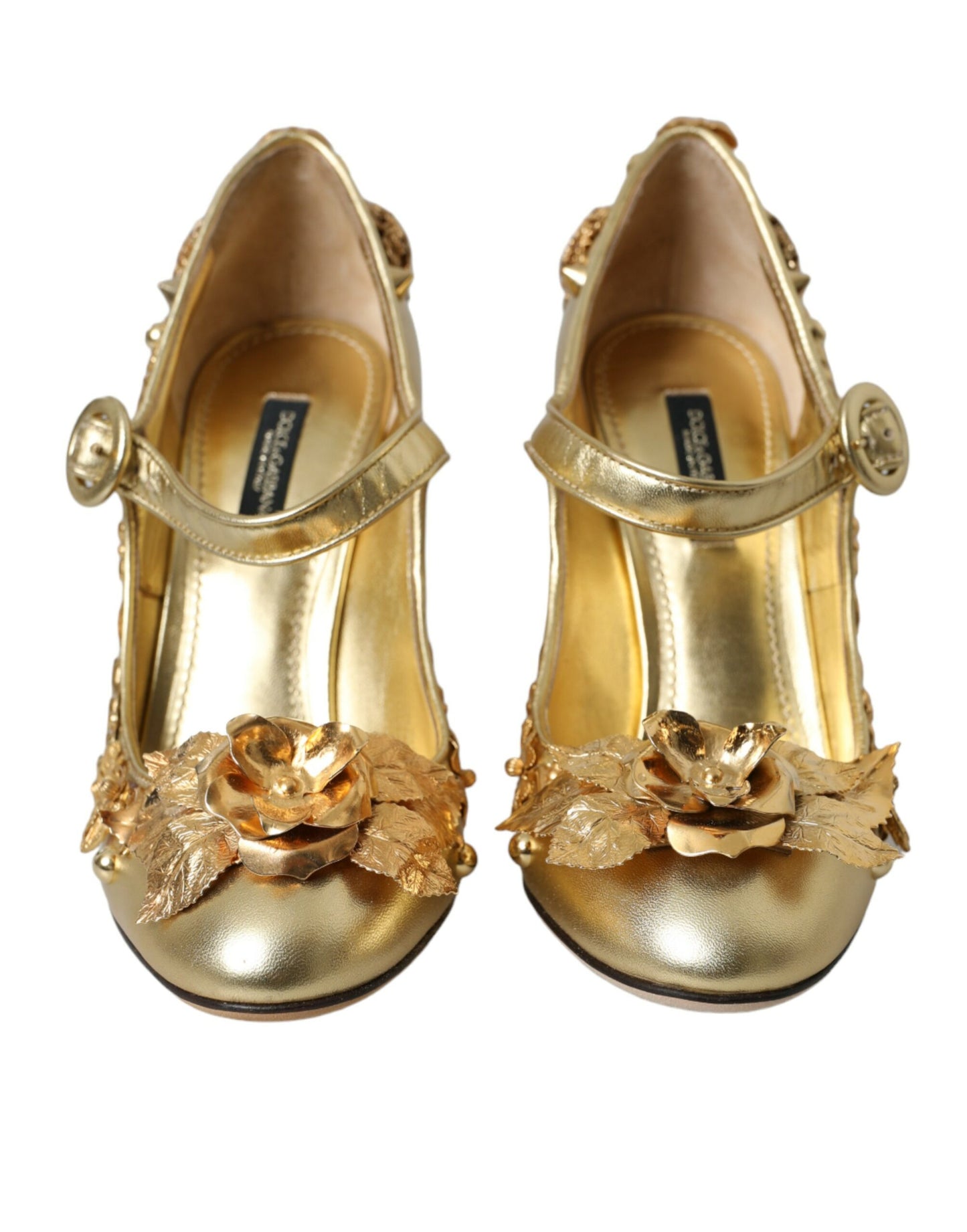 Золоті шкіряні туфлі-лодочки Dolce &amp; Gabbana Crystal Mary Janes