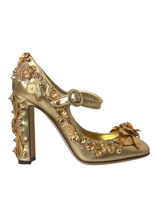 Золоті шкіряні туфлі-лодочки Dolce &amp; Gabbana Crystal Mary Janes