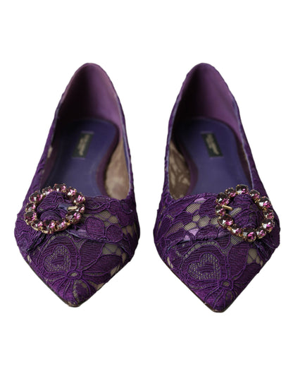 Лофери Dolce &amp; Gabbana Purple Taormina Lace Crystal Loafers