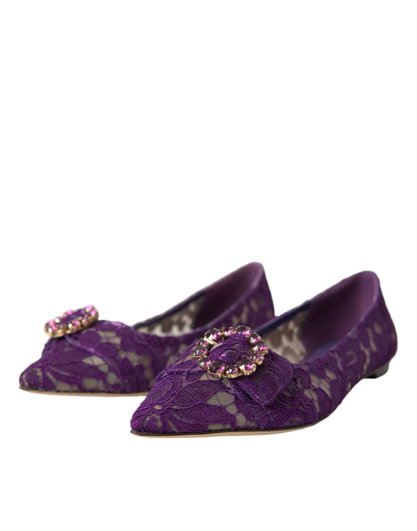 Лофери Dolce &amp; Gabbana Purple Taormina Lace Crystal Loafers