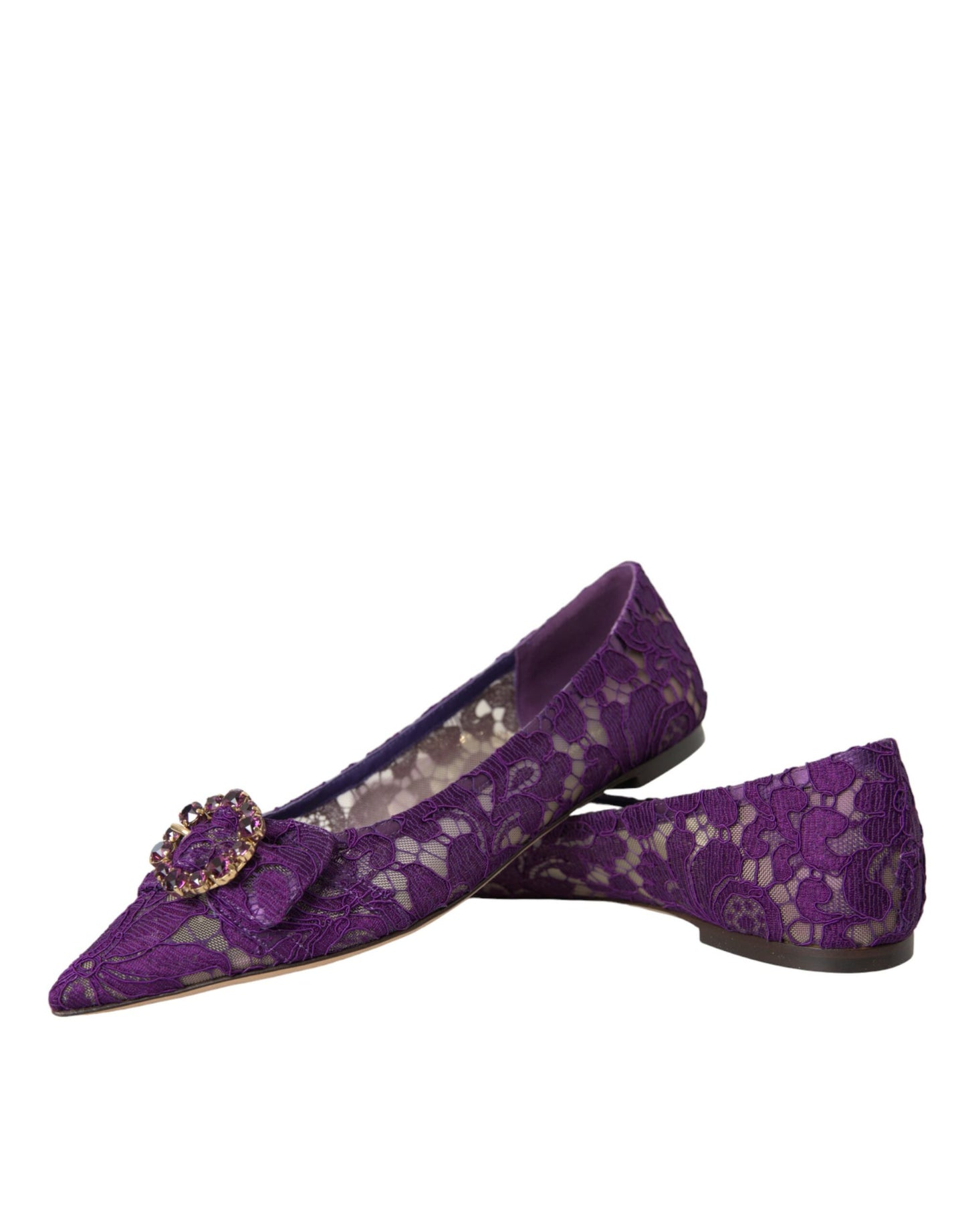 Лофери Dolce &amp; Gabbana Purple Taormina Lace Crystal Loafers