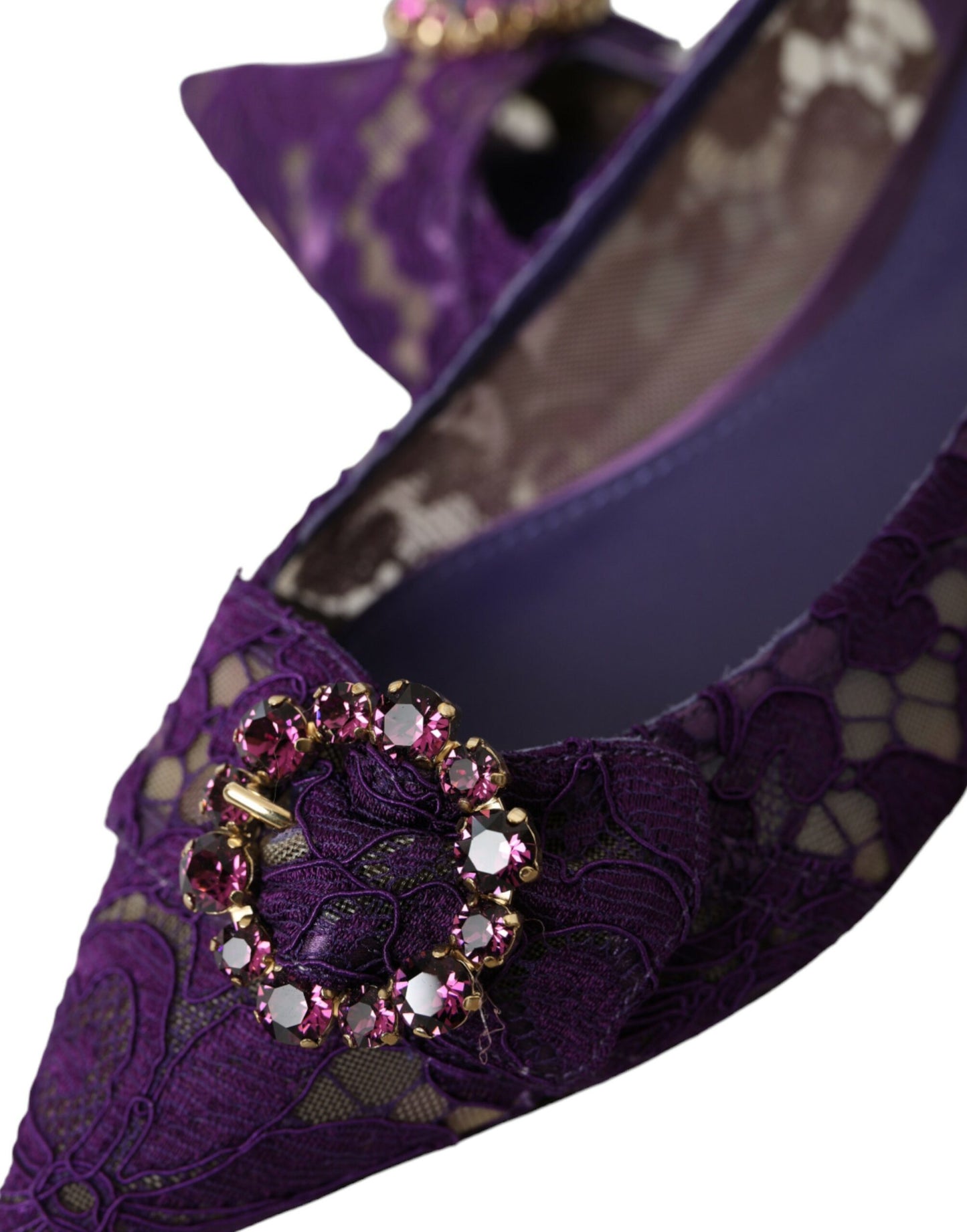 Лофери Dolce &amp; Gabbana Purple Taormina Lace Crystal Loafers