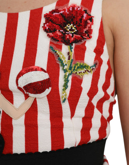 Червона біла сукня міді без рукавів Dolce &amp; Gabbana з квітковим принтом