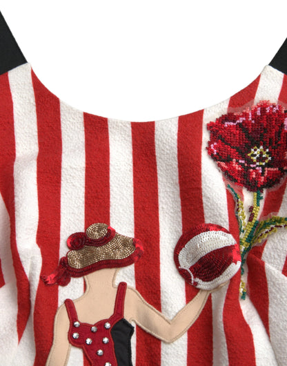 Червона біла сукня міді без рукавів Dolce &amp; Gabbana з квітковим принтом