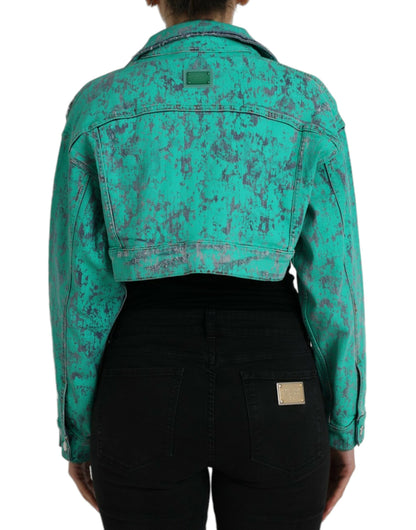 Укорочена джинсова куртка Dolce &amp; Gabbana Green Cotton Tie Dye
