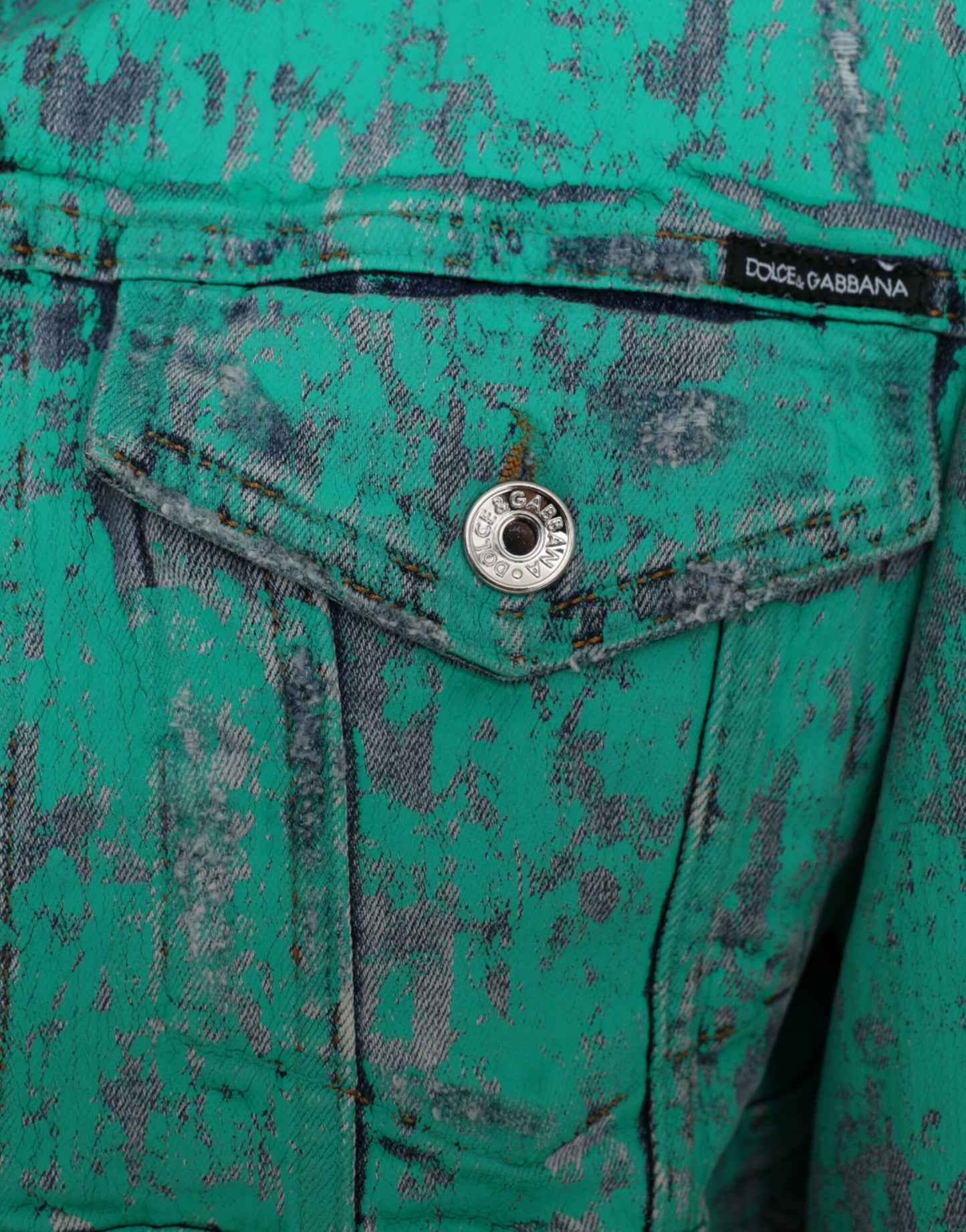 Укорочена джинсова куртка Dolce &amp; Gabbana Green Cotton Tie Dye