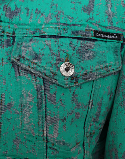 Укорочена джинсова куртка Dolce &amp; Gabbana Green Cotton Tie Dye