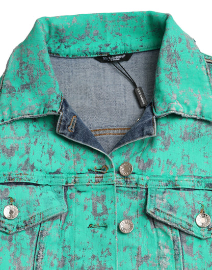 Укорочена джинсова куртка Dolce &amp; Gabbana Green Cotton Tie Dye