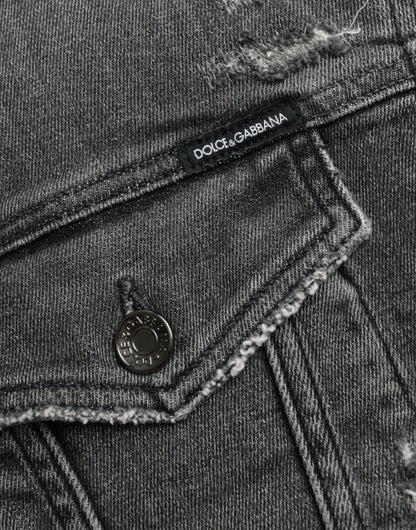Темно-сіра бавовняна укорочена джинсова куртка Dolce &amp; Gabbana