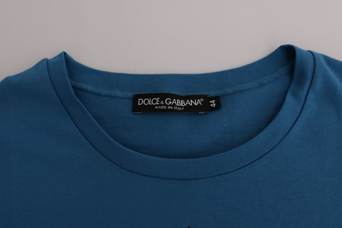 Шикарна блакитна бавовняна футболка Dolce &amp; Gabbana з принтом 2017 року