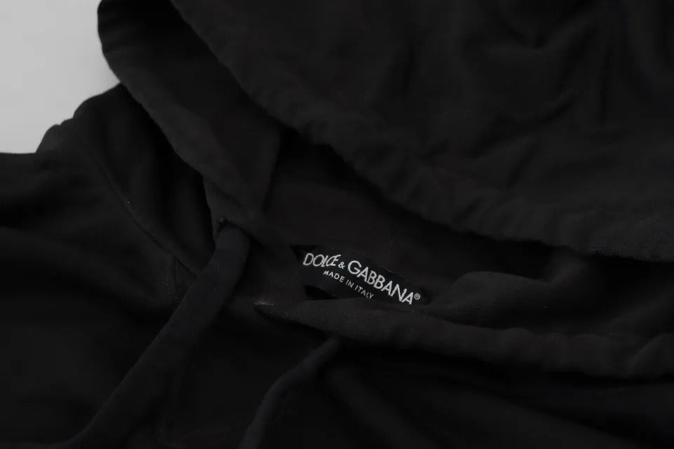 Чорний бавовняний светр з капюшоном і логотипом Dolce &amp; Gabbana
