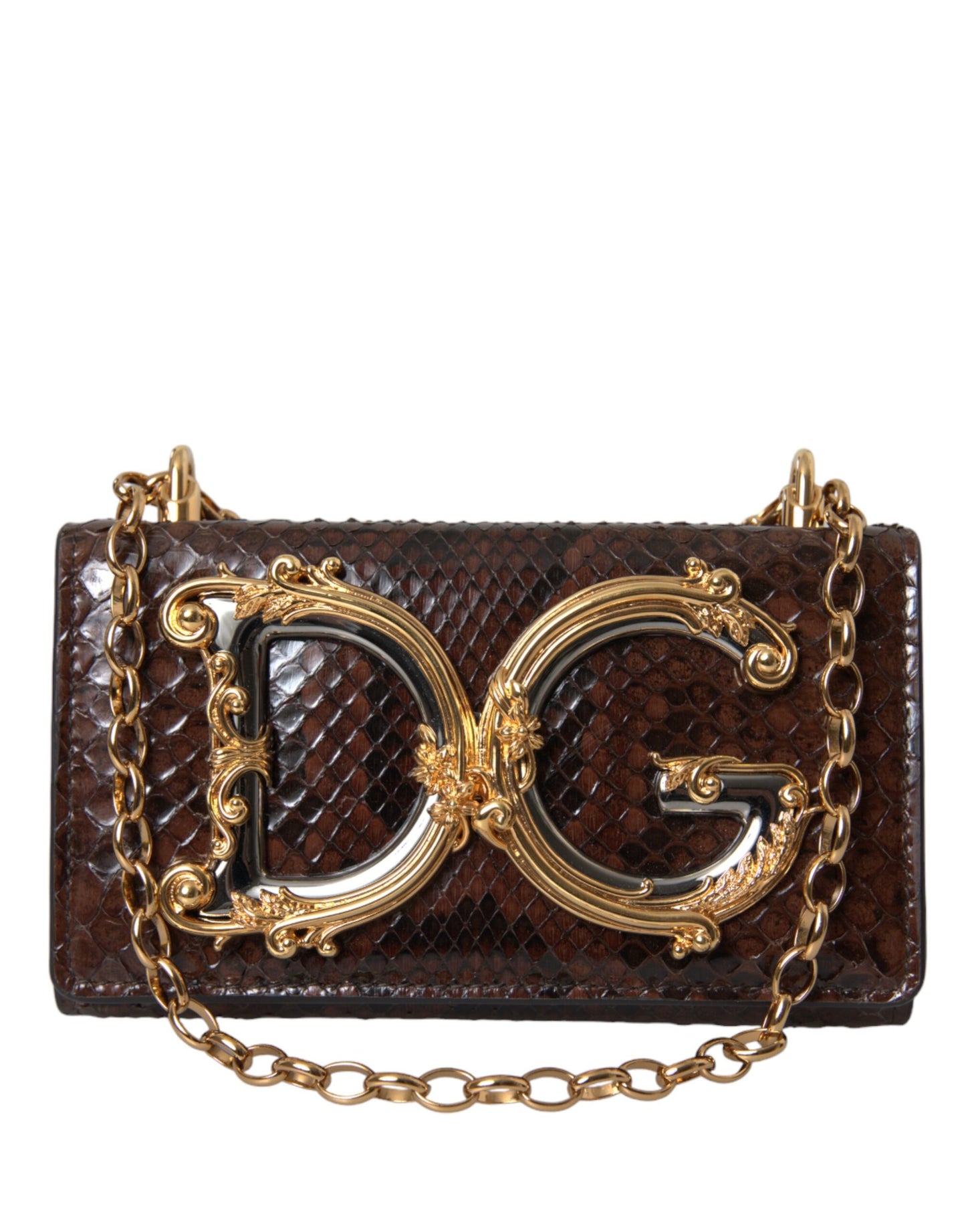 Коричнева сумка для телефону DG зі шкіри пітона Dolce &amp; Gabbana для дівчат через плече