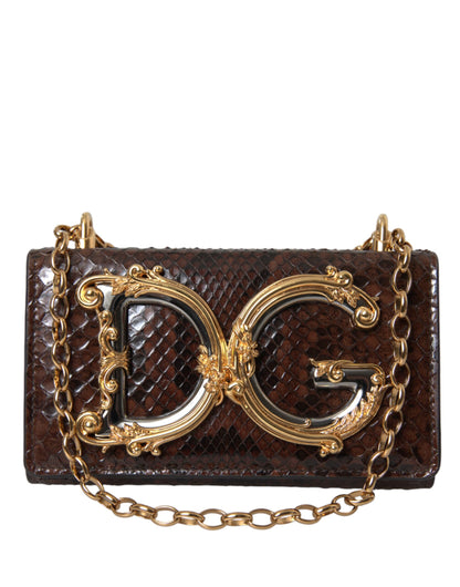 Коричнева сумка для телефону DG зі шкіри пітона Dolce &amp; Gabbana для дівчат через плече