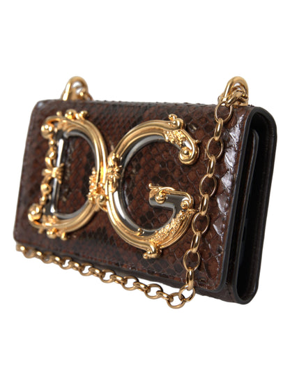 Коричнева сумка для телефону DG зі шкіри пітона Dolce &amp; Gabbana для дівчат через плече