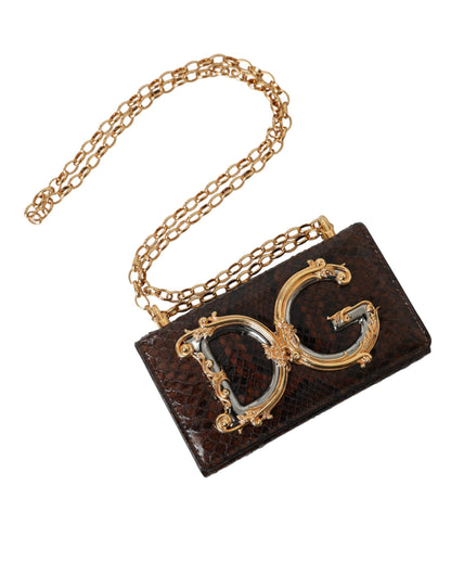 Коричнева сумка для телефону DG зі шкіри пітона Dolce &amp; Gabbana для дівчат через плече