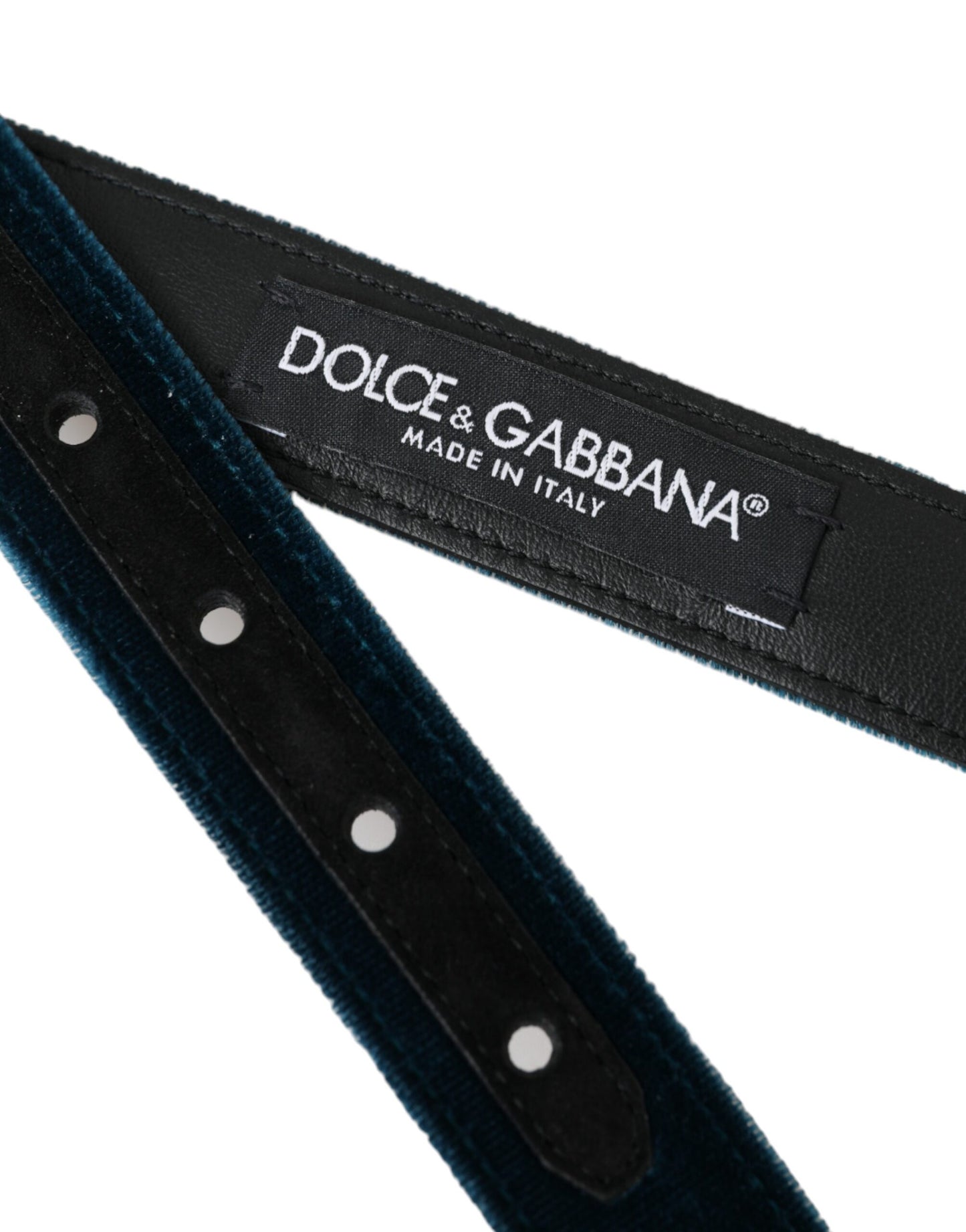 Шкіряний сріблястий ремінь Dolce &amp; Gabbana з синім оксамитом і металевою пряжкою