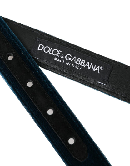 Шкіряний сріблястий ремінь Dolce &amp; Gabbana з синім оксамитом і металевою пряжкою