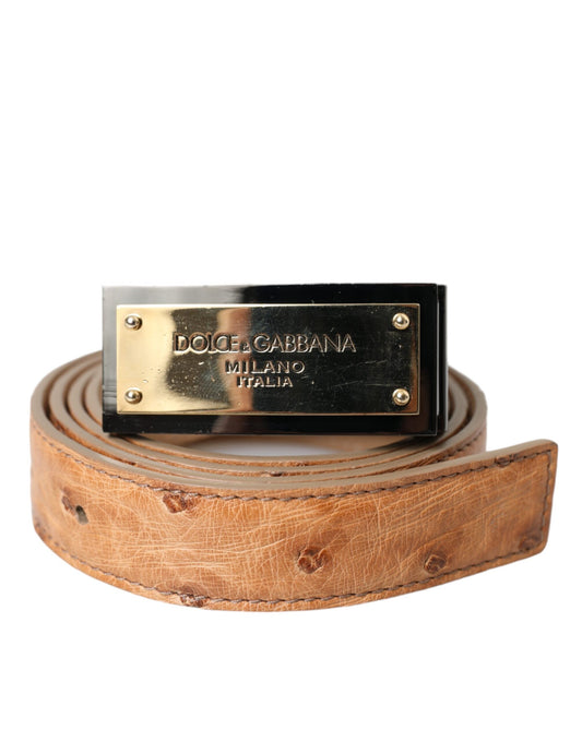 Бежевий шкіряний золотистий ремінь Dolce &amp; Gabbana з вигравіруваним пряжкою